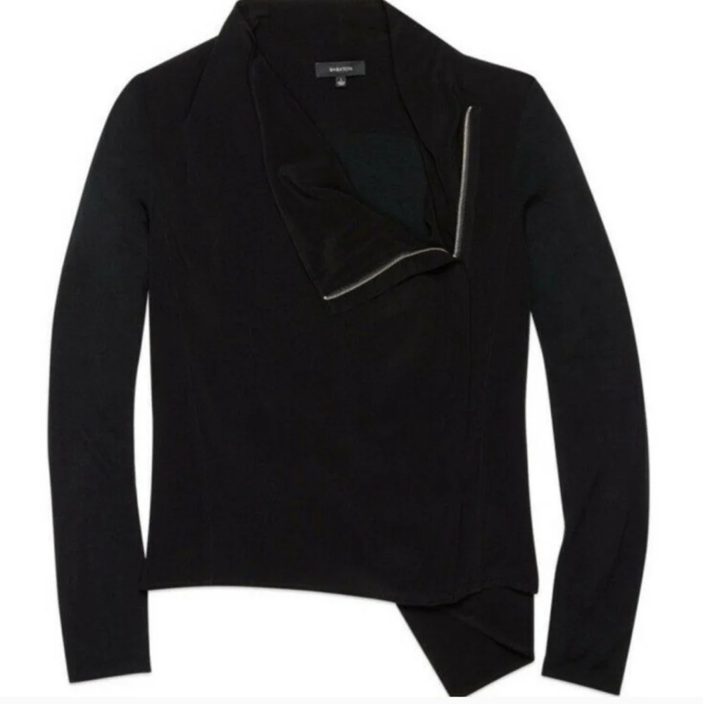 ARITZIA Babaton Medium Size Oliver Black Blouse Jacket Moto Zip Crepe Viscose - Picture 3 of 15